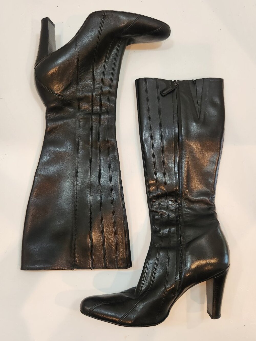Antonio Melani Black Leather Paneled Knee High Boots Size 8M Vero Cuoio